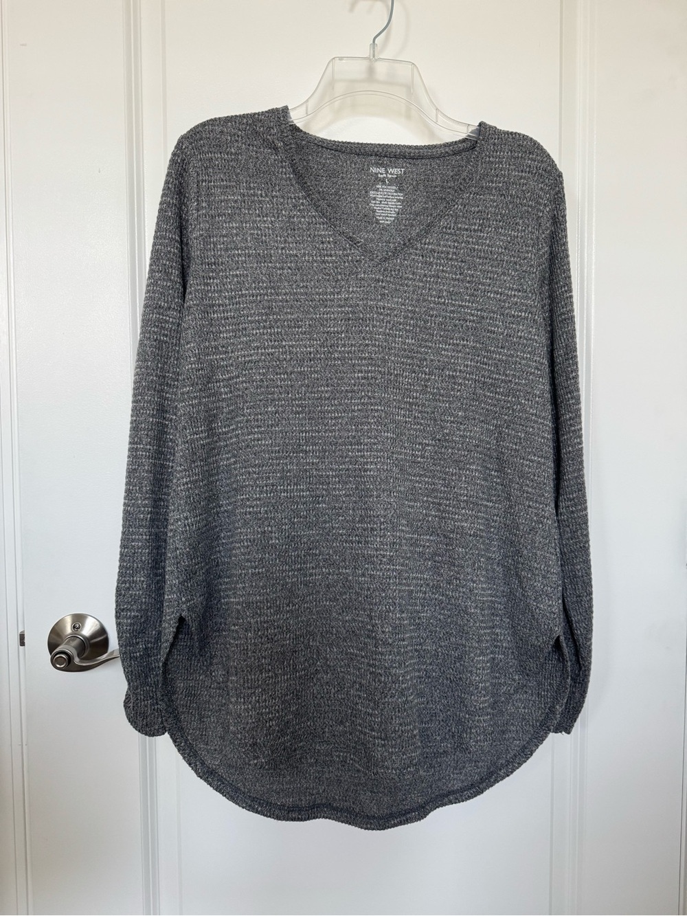 Nine West Charcoal V-Neck Cozy Knit Sweater